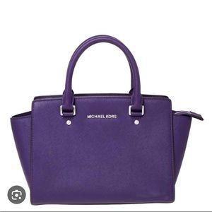 Michael Kors Purple Leather Medium Selma Satchel Crossbody Bag
